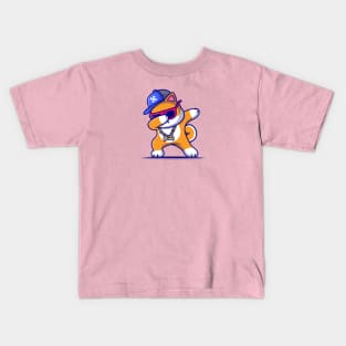 Cool Shiba Inu Dog Dabbing And Wearing Hat And Glasses Cartoon Kids T-Shirt